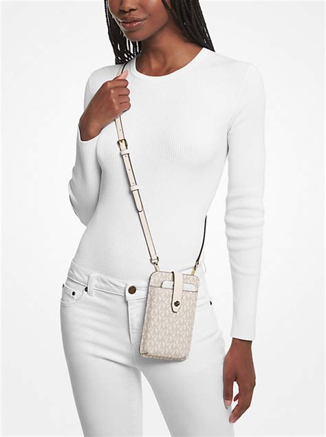 michael kors logo smartphone crossbody bag in natural|Michael Kors smartphone crossbody bag.